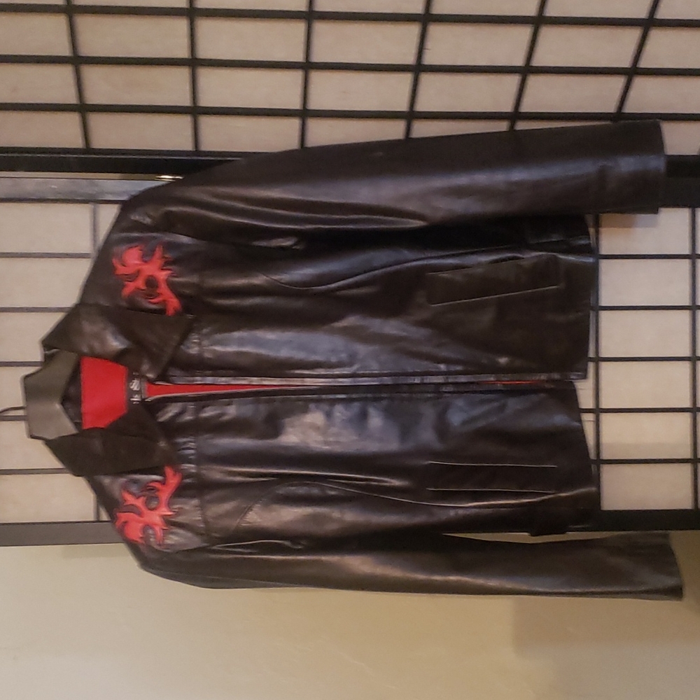 Red and black mak and zee leather jacket